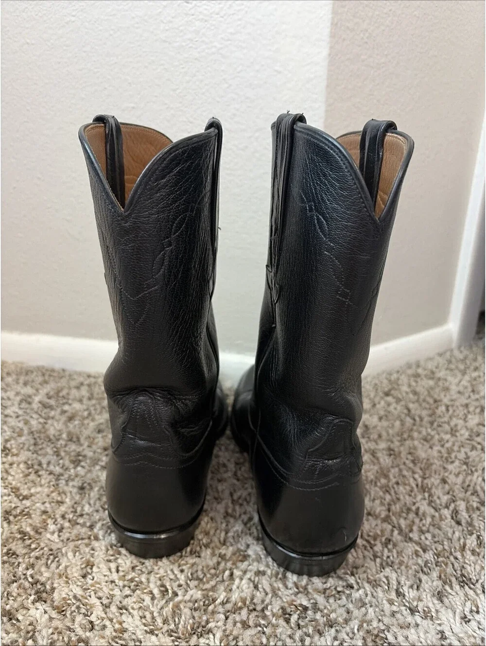 Lucchese Classics Black Leather Roper Boots Women’s Size 6.5 B Made in USA L7017